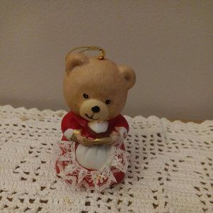 Christmas Ornament Bell L'il Chimer Jasco Bisque Porcelain Mama Bear Baking